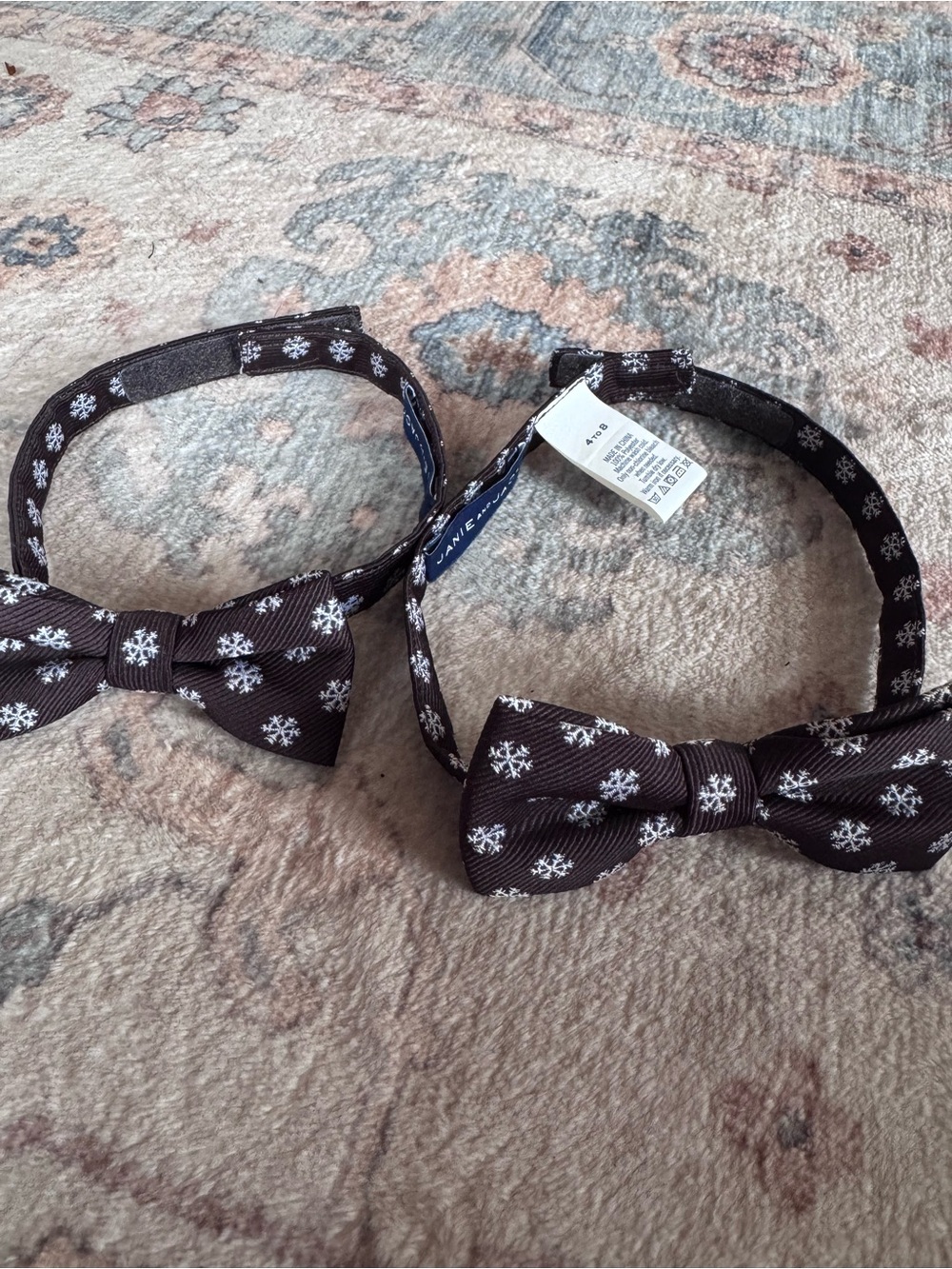 Janie and Jack Boys Bow Tie Set of 2 – Brown Snowflake – 0-24M & 4-8Y